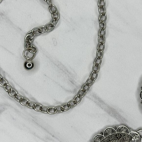 Womens Southwestern Concho Chain Belt Silver Tone Stamped One Size OS ✨ - Picture 10 of 11